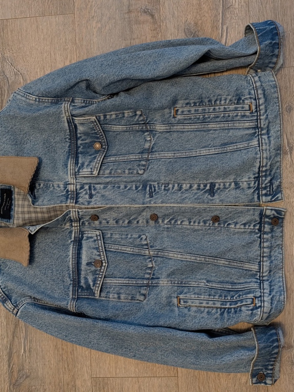 Abercrombie & Fitch Light Blue Denim Jacket with Tan Cord Collar